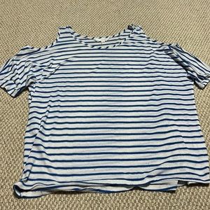 Blue and White Open Shoulder Top